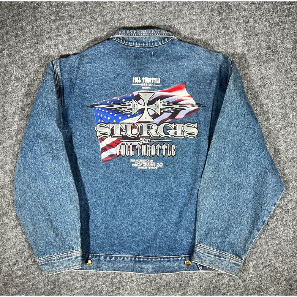 Y2K Sturgis 2004 Denim Jacket XL Biker Full Throttle